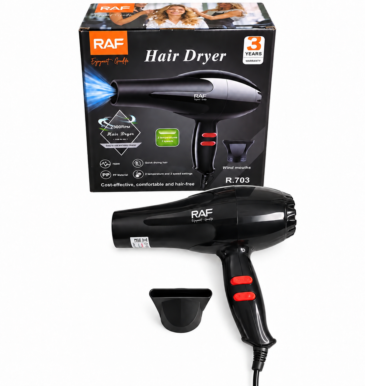 Secador de Pelo RAF R.703 Profesional 2300W Negro