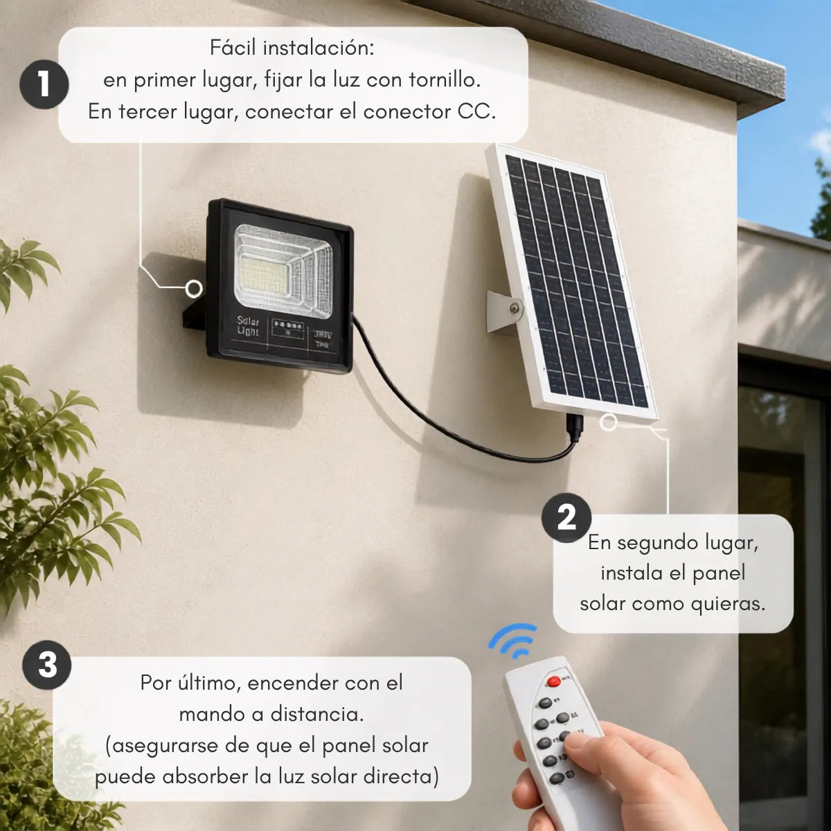 Reflector LED Solar Jortan 100W IP66 con Panel Solar y Control Remoto