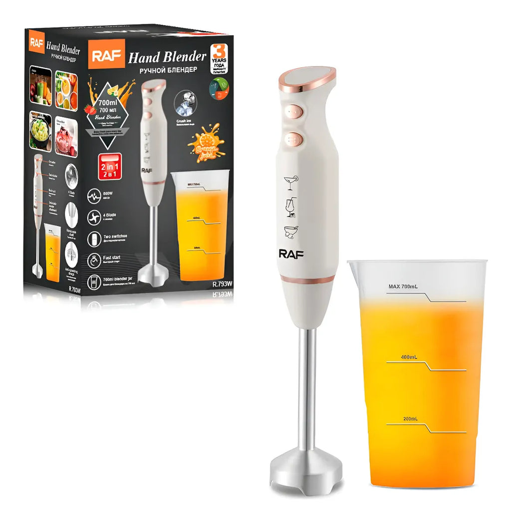 Minipimer 2 En 1 Raf 800W Con Vaso Eléctrica Blanco