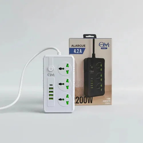 Alargue 3 Tomas + 4 Usb 3.0 + 1 Tipo C 220v Marca om