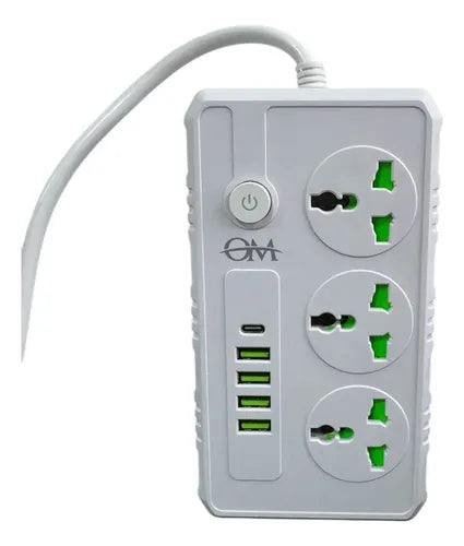 Alargue 3 Tomas + 4 Usb 3.0 + 1 Tipo C 220v Marca om