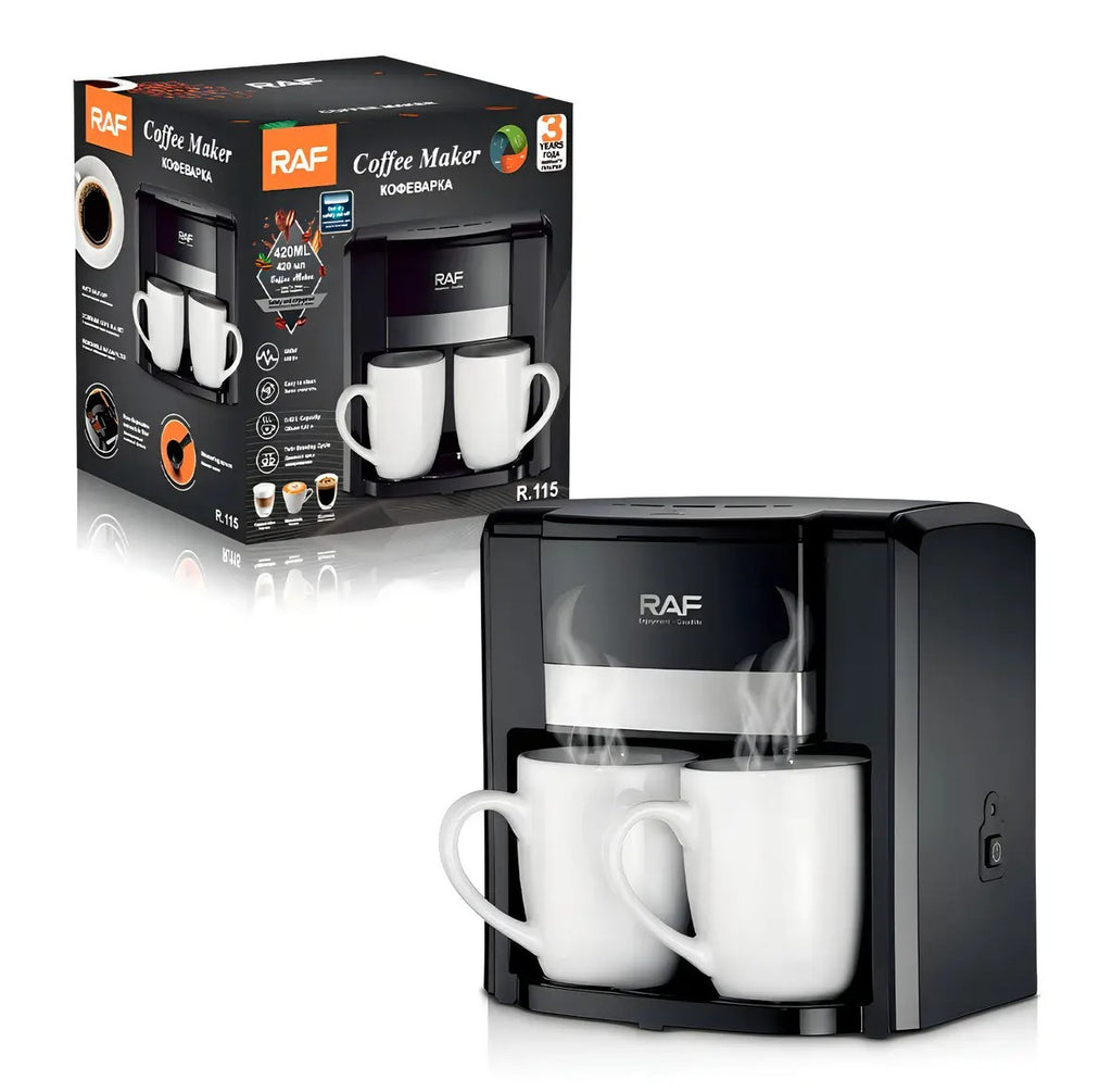 Cafetera Eléctrica Raf + 2 Tazas Color Negro