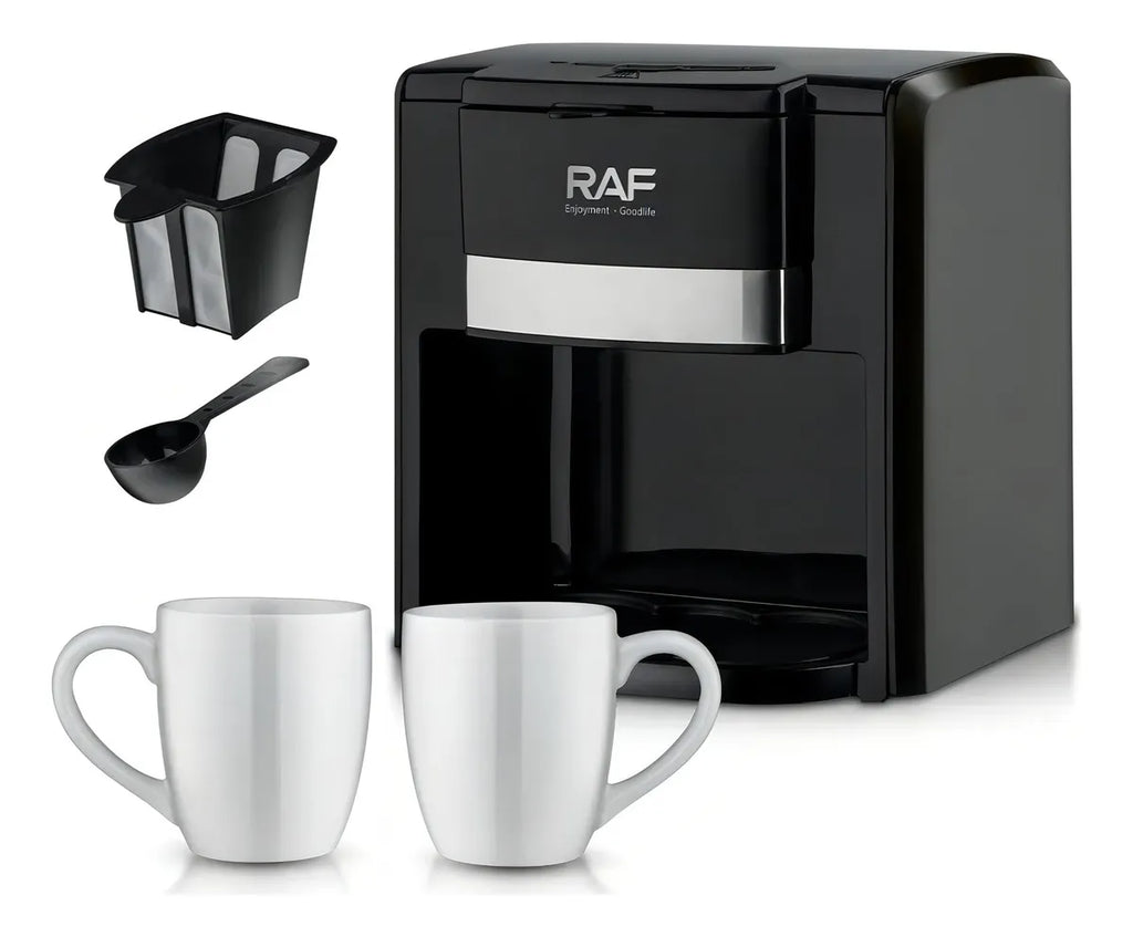 Cafetera Eléctrica Raf + 2 Tazas Color Negro