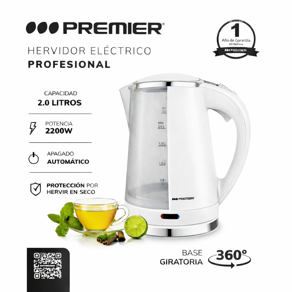Pava Eléctrica Premier 2 Litros 2200W Profesional