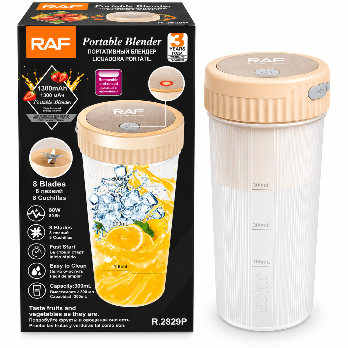 Licuadora Portátil Raf Recargable 300ml 8 Cuchillas