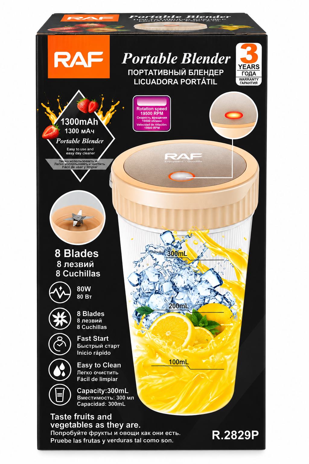 Licuadora Portátil Raf Recargable 300ml 8 Cuchillas